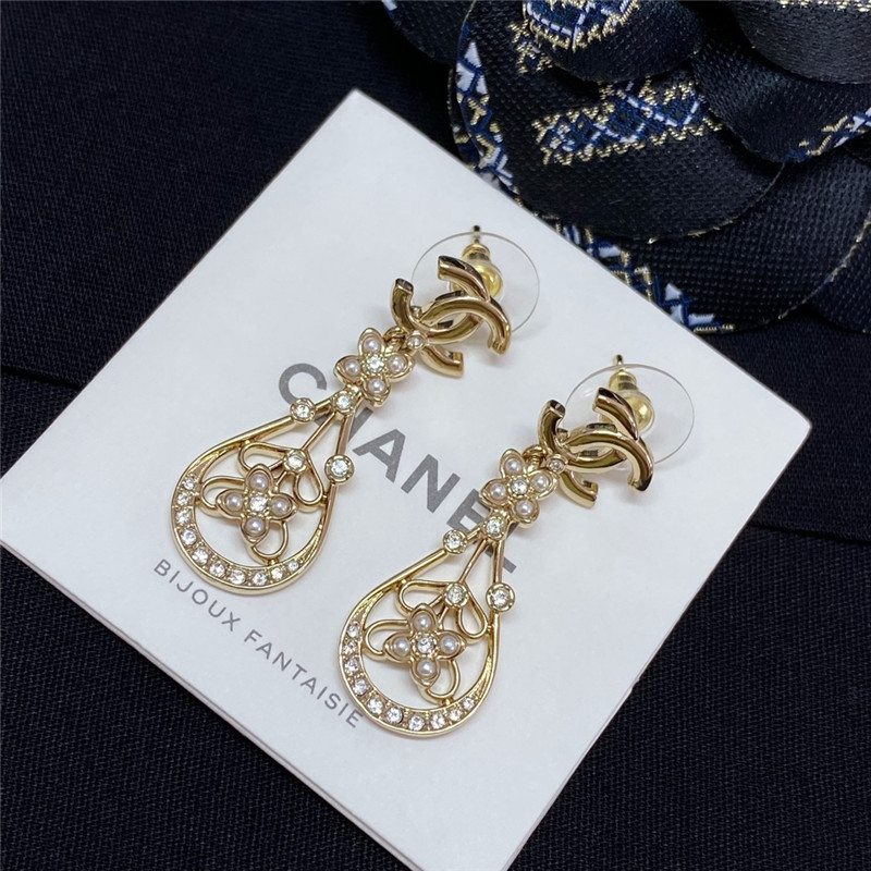 Ch**el double c hollow water drop flower earrings