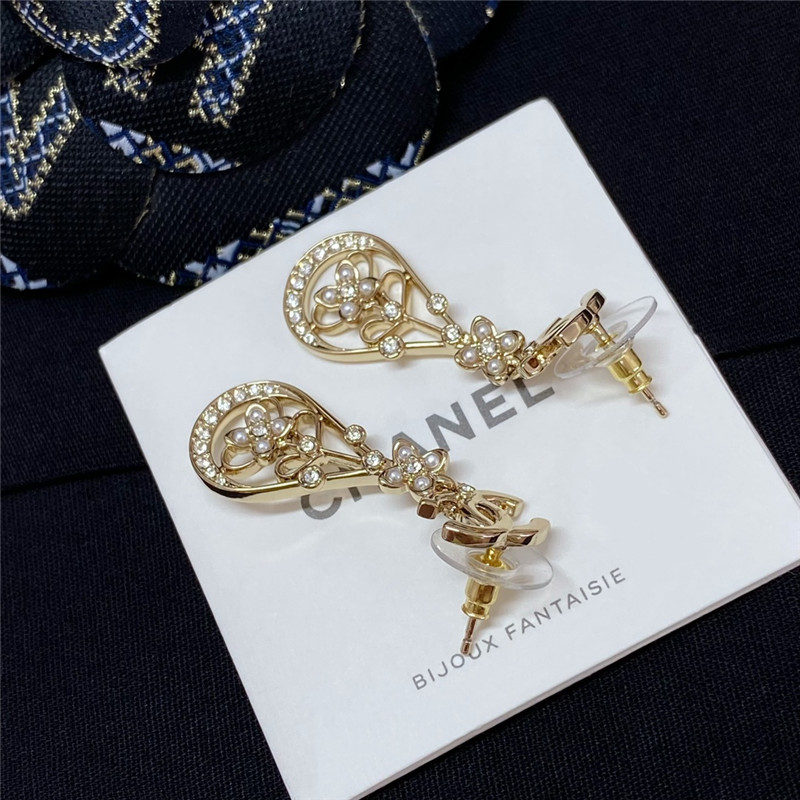 Ch**el double c hollow water drop flower earrings