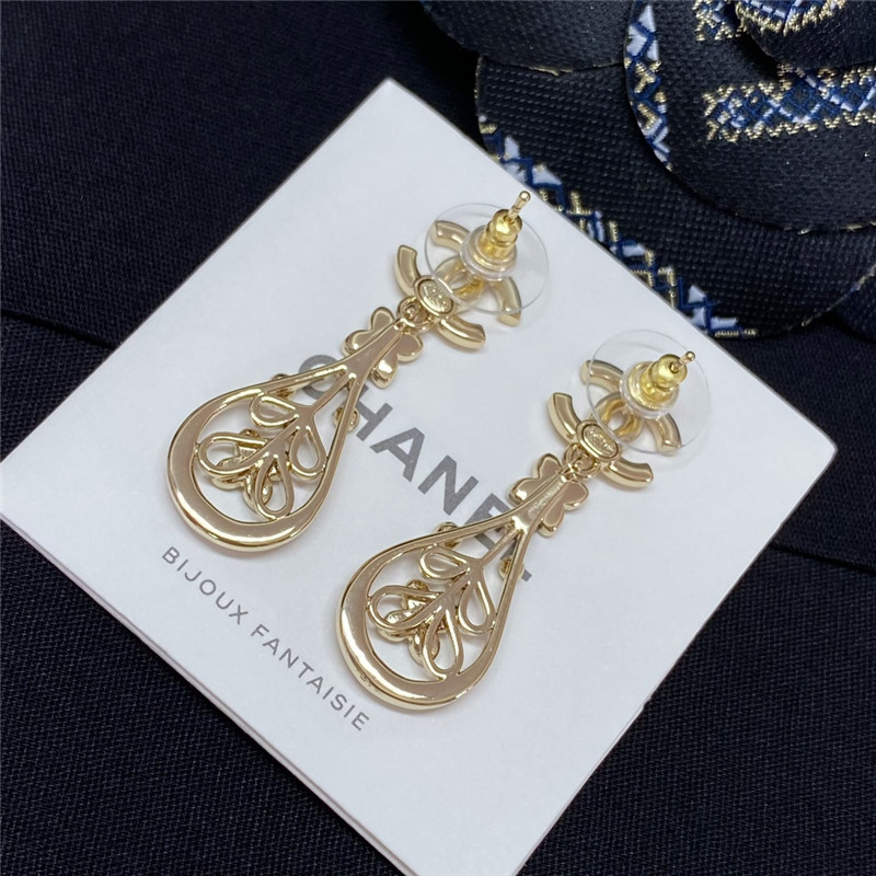 Ch**el double c hollow water drop flower earrings