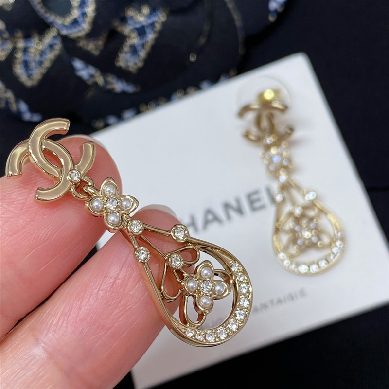 Ch**el double c hollow water drop flower earrings