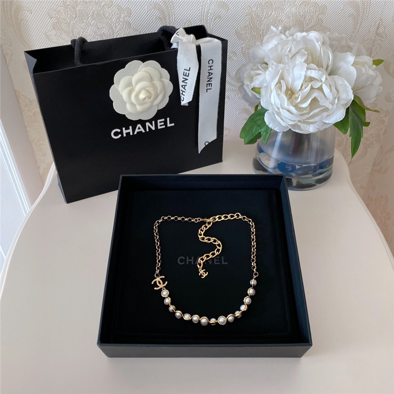 Chanel half bead half chain necklace