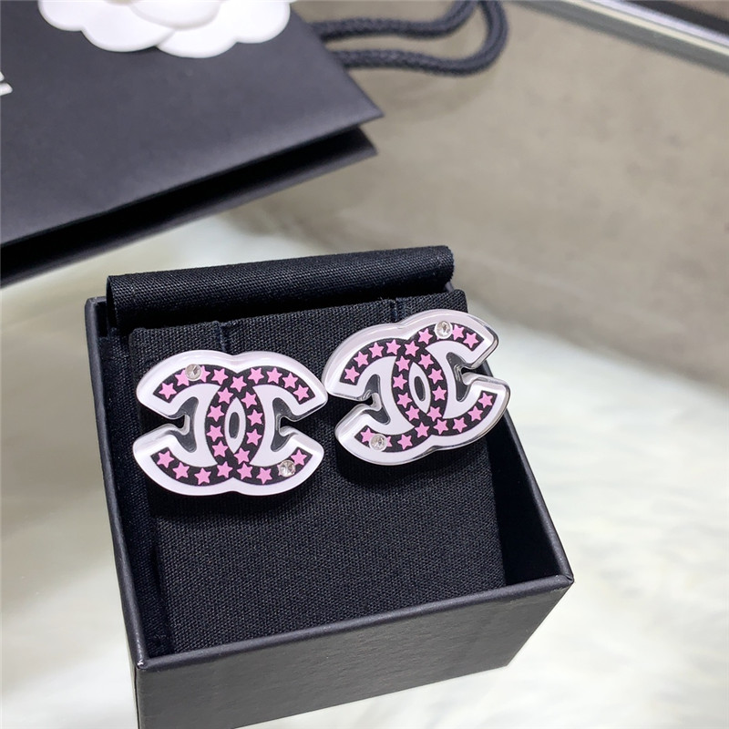 Ch**el acrylic star double c earrings