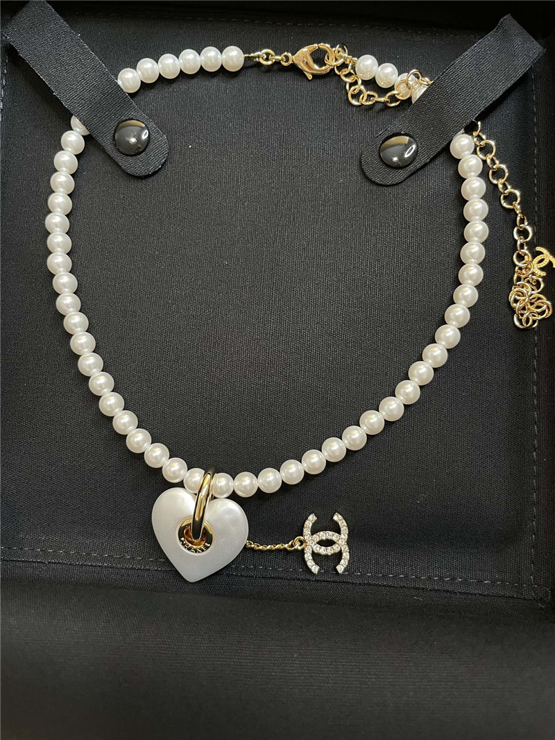 Chanel double c white love pearl necklace