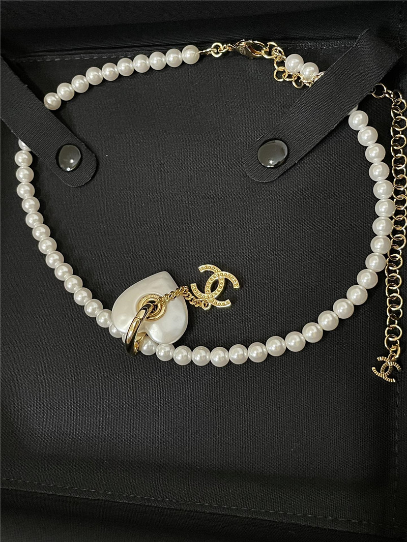 Chanel double c white love pearl necklace