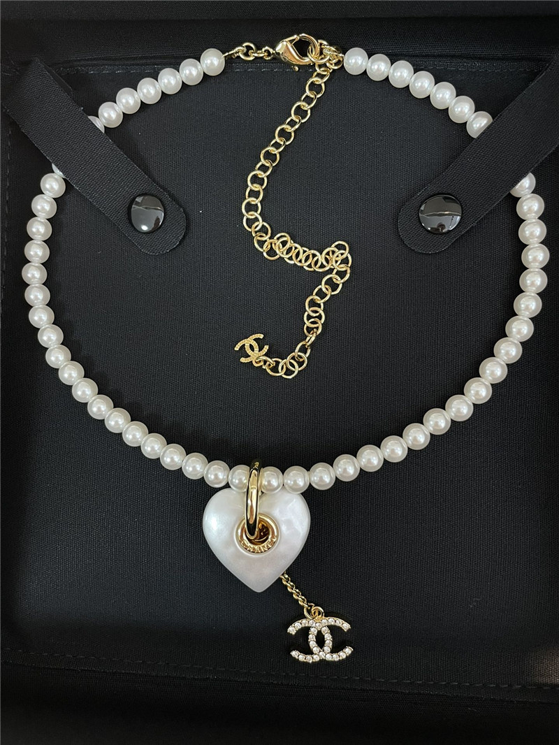 Chanel double c white love pearl necklace