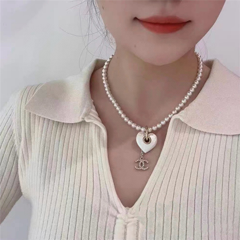 Chanel double c white love pearl necklace