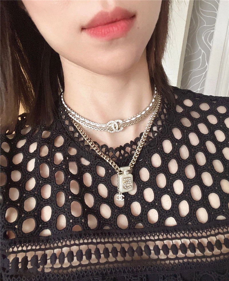 Ch**el black and white double choker necklace