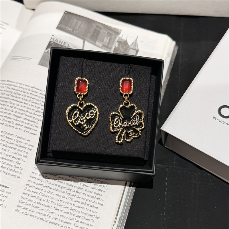 Chanel red diamond gold edge lava earrings