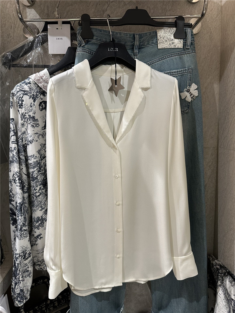 dior suit collar beaded silk top replica clothes