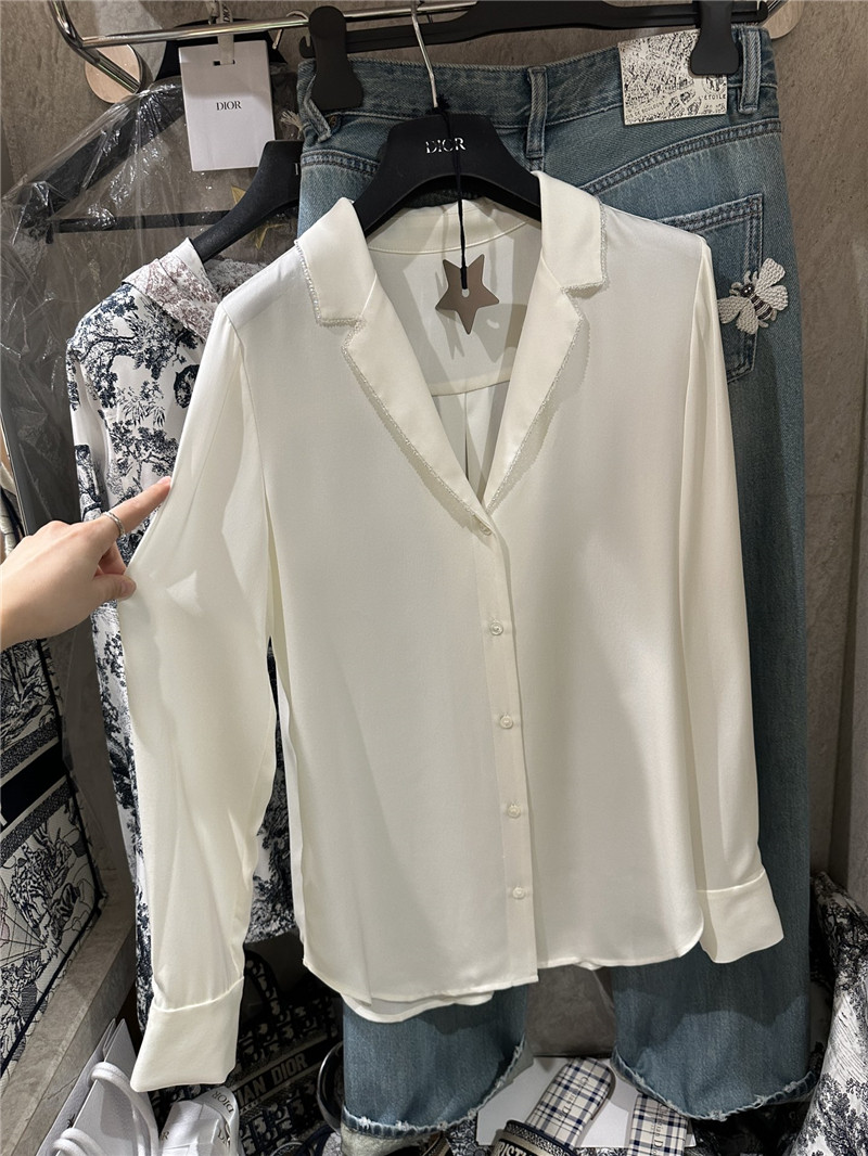 D10r suit collar beaded silk top replica clothes