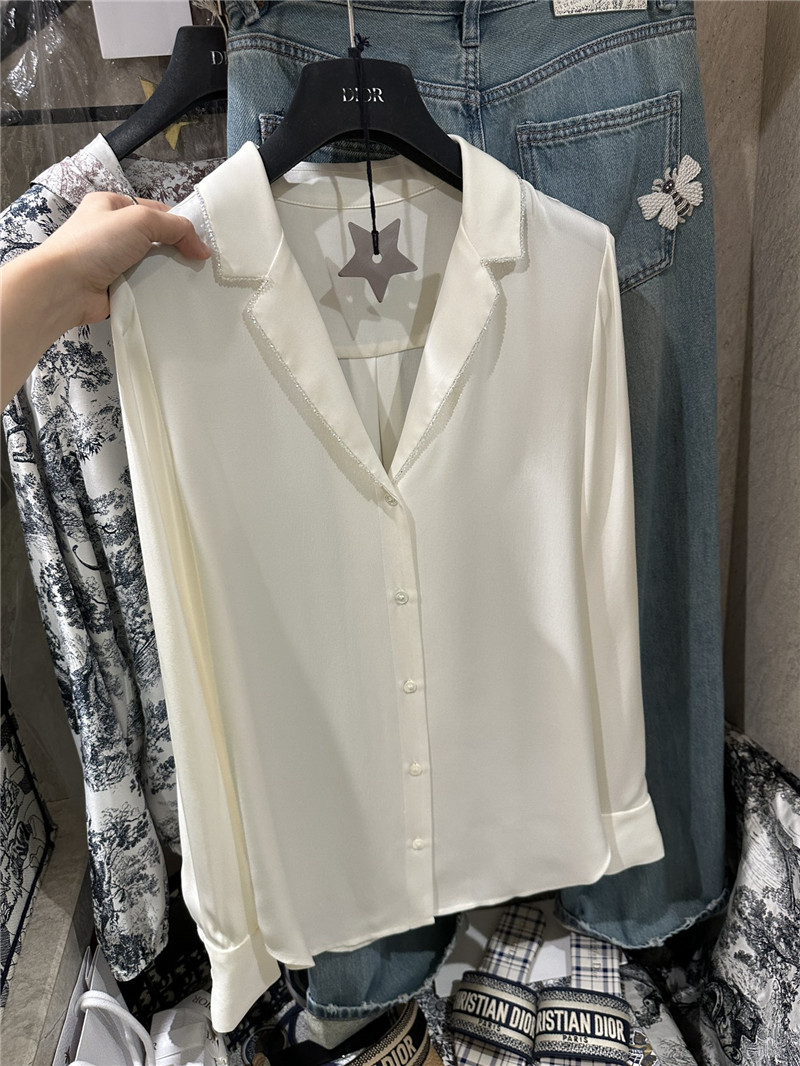 D10r suit collar beaded silk top replica clothes