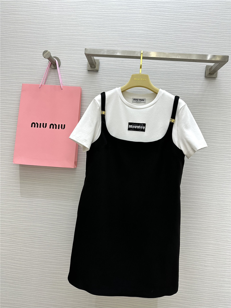 miumiu fake two piece patchwork design dress replica clothing
