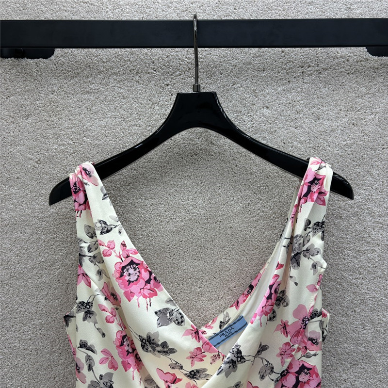 prada floral V-neck crossover sleeveless dress replica clothing