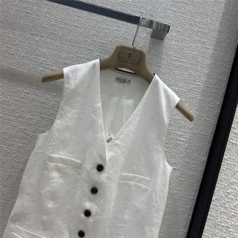 BC white cotton and linen vest suit replica clothes