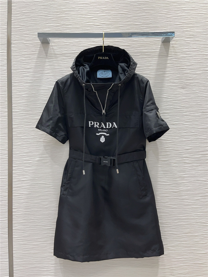 Pra*a black logo-print drawstring-hood jacket