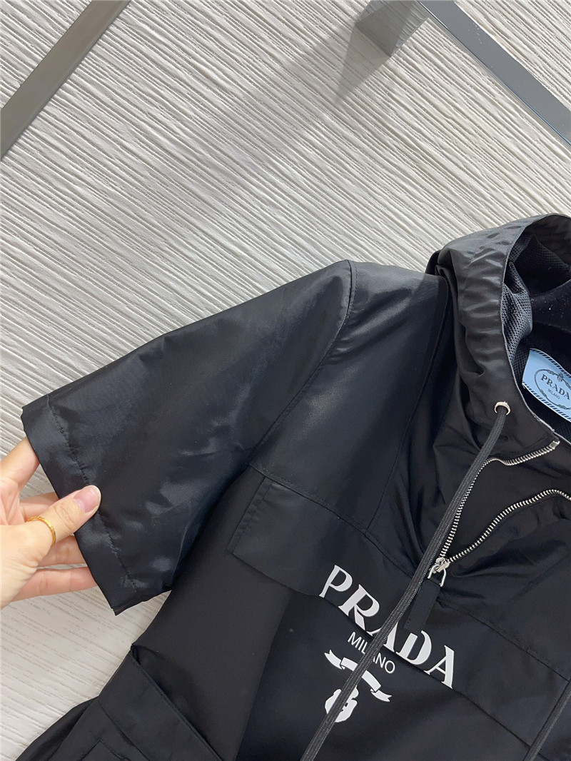 Pra*a black logo-print drawstring-hood jacket