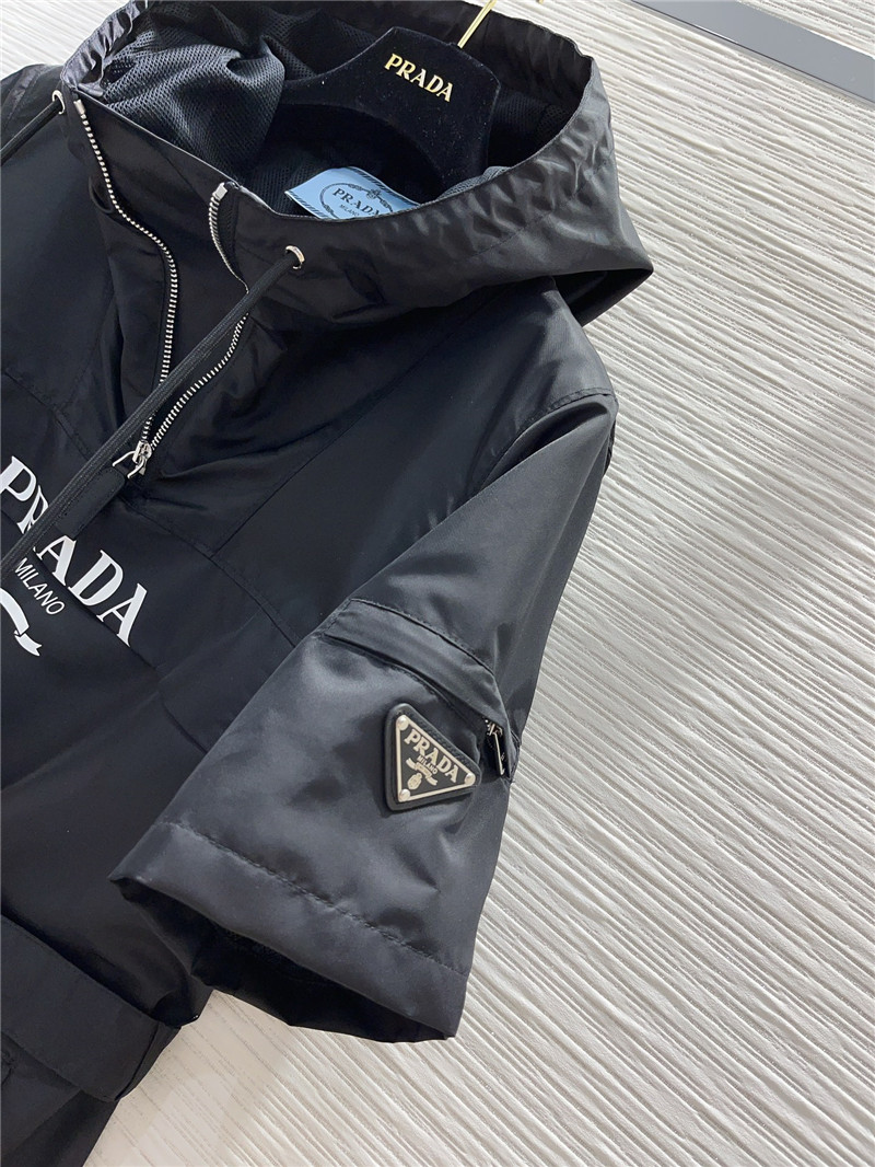 Pra*a black logo-print drawstring-hood jacket