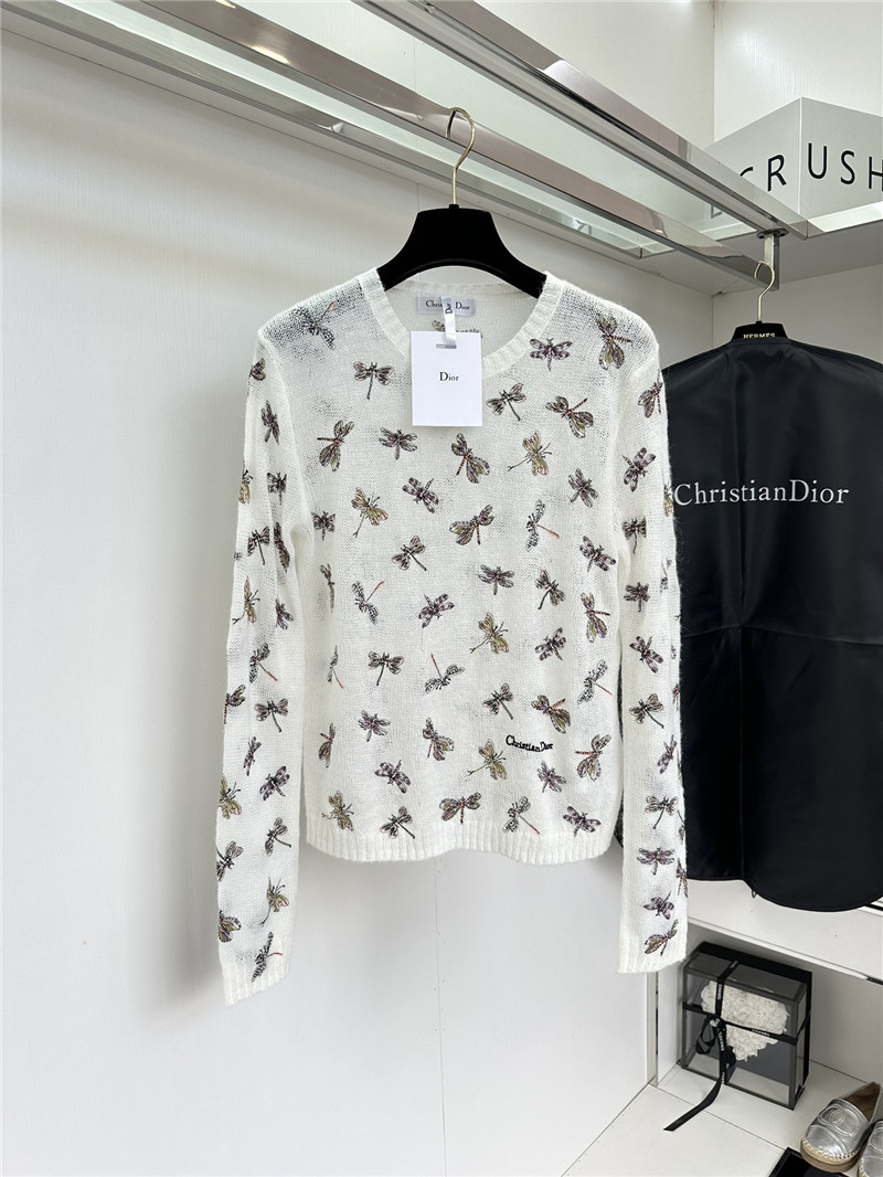 Dior Embroidery Dragonfly Sweater in White