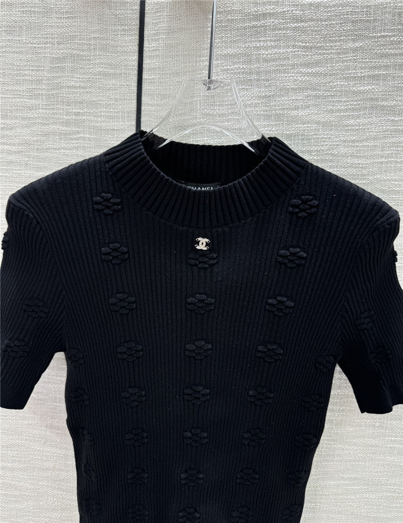 Chanel Jacquard Short-Sleeve Knit Top in Black