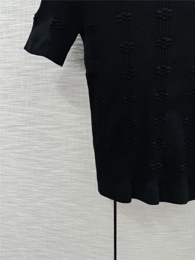 Chanel Jacquard Short-Sleeve Knit Top in Black