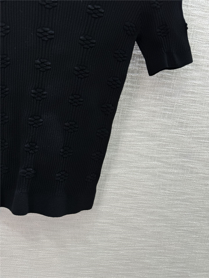 Chanel Jacquard Short-Sleeve Knit Top in Black