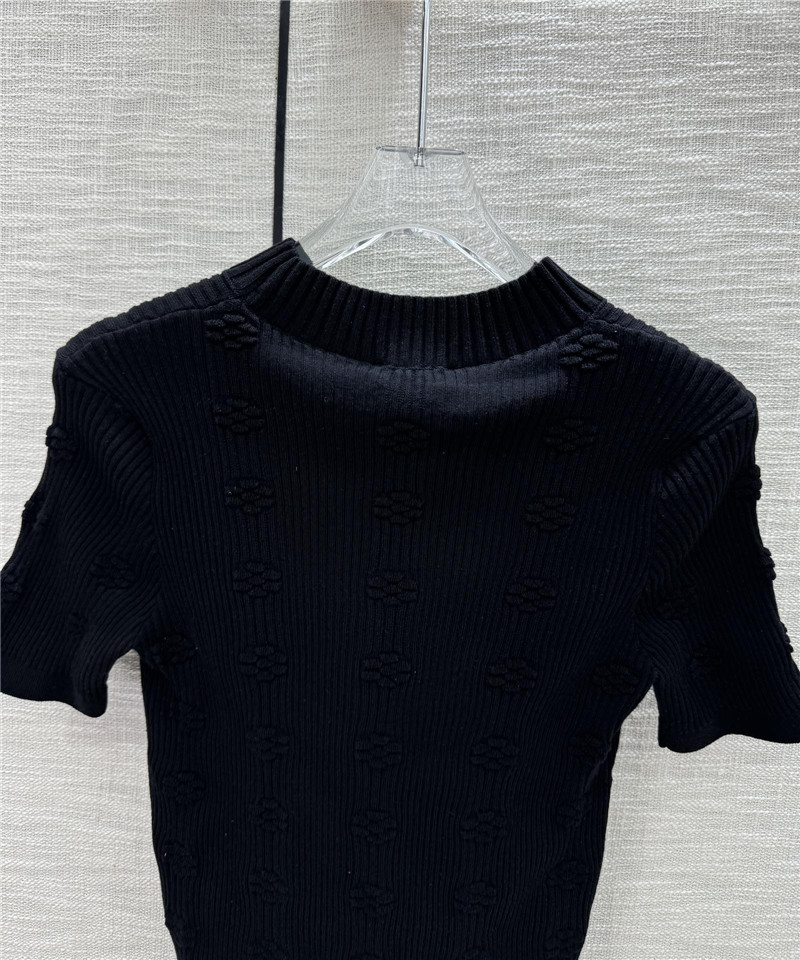 Chanel Jacquard Short-Sleeve Knit Top in Black