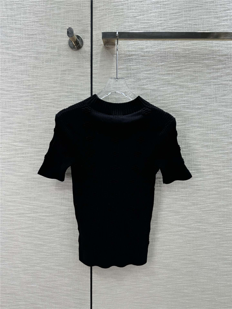 Chanel Jacquard Short-Sleeve Knit Top in Black