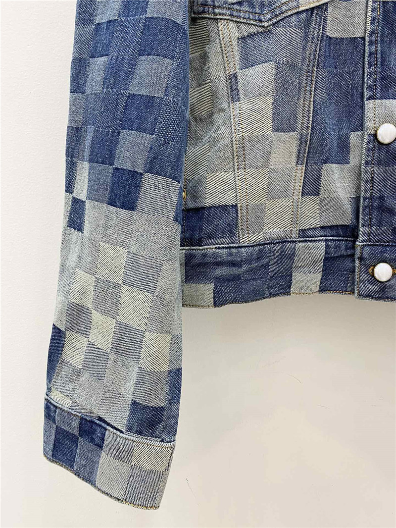 l0vis Vvtt0n lv color changing plaid denim jacket replica clothes