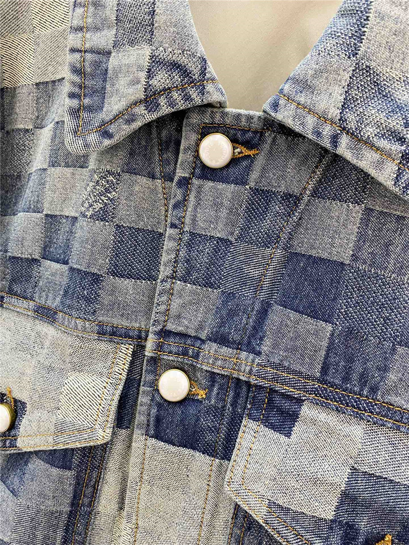 l0vis Vvtt0n lv color changing plaid denim jacket replica clothes