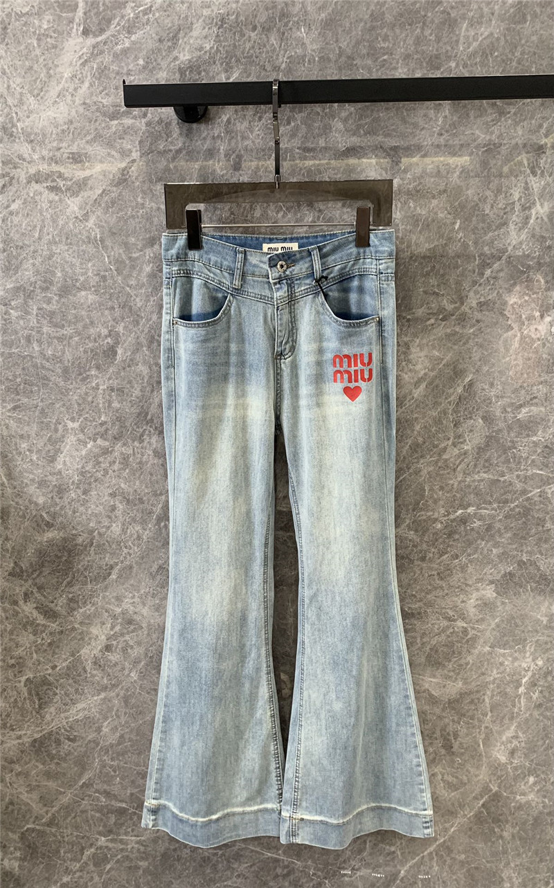 miumiu red letter love print bootcut jeans replica clothing