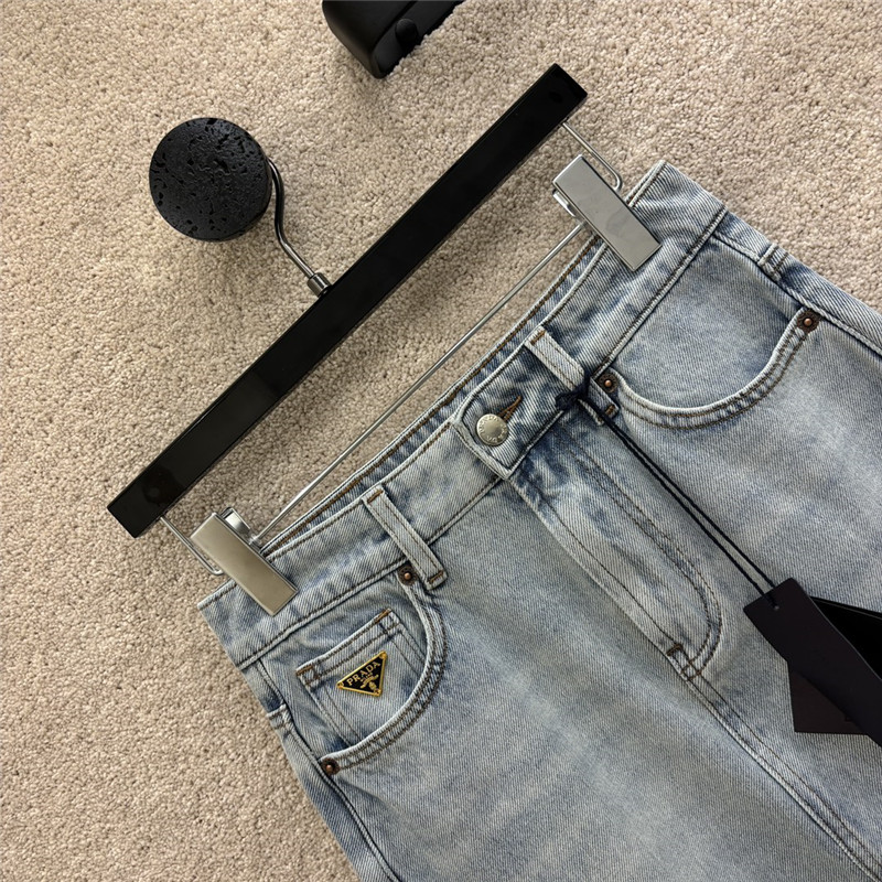 Pra*a triangle logo long denim skirt replica clothes