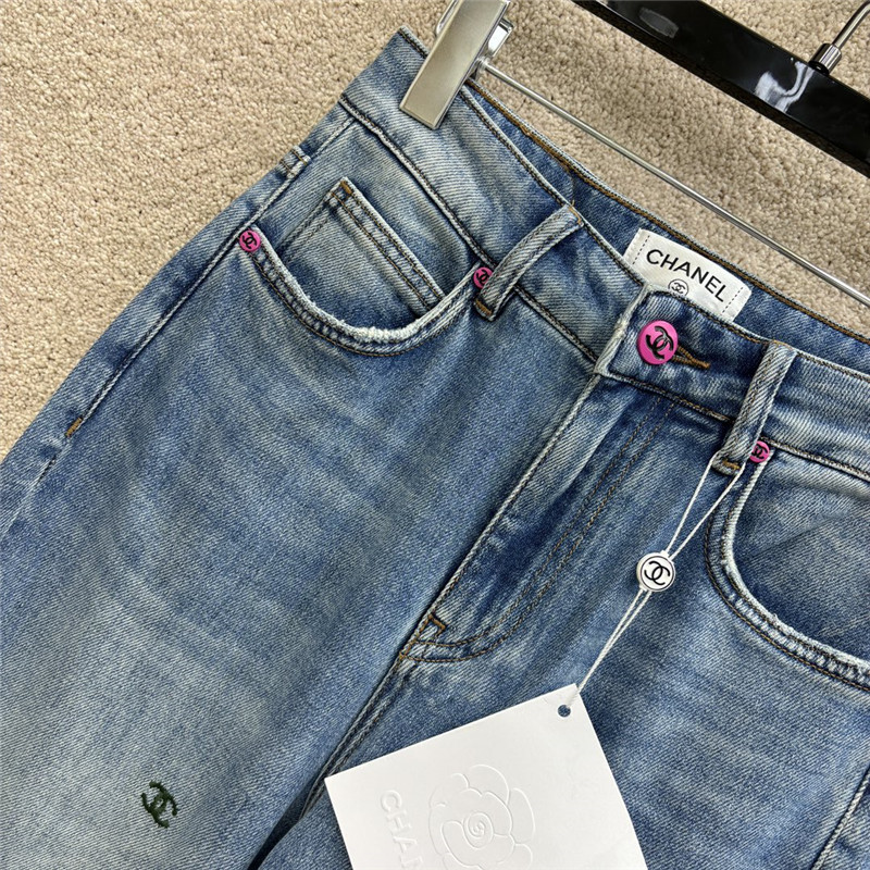 Ch**el raw edge denim straight pants replica designer clothes