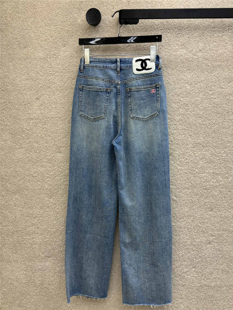 Ch**el raw edge denim straight pants replica designer clothes