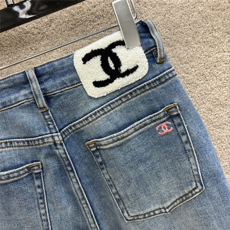 Ch**el raw edge denim straight pants replica designer clothes