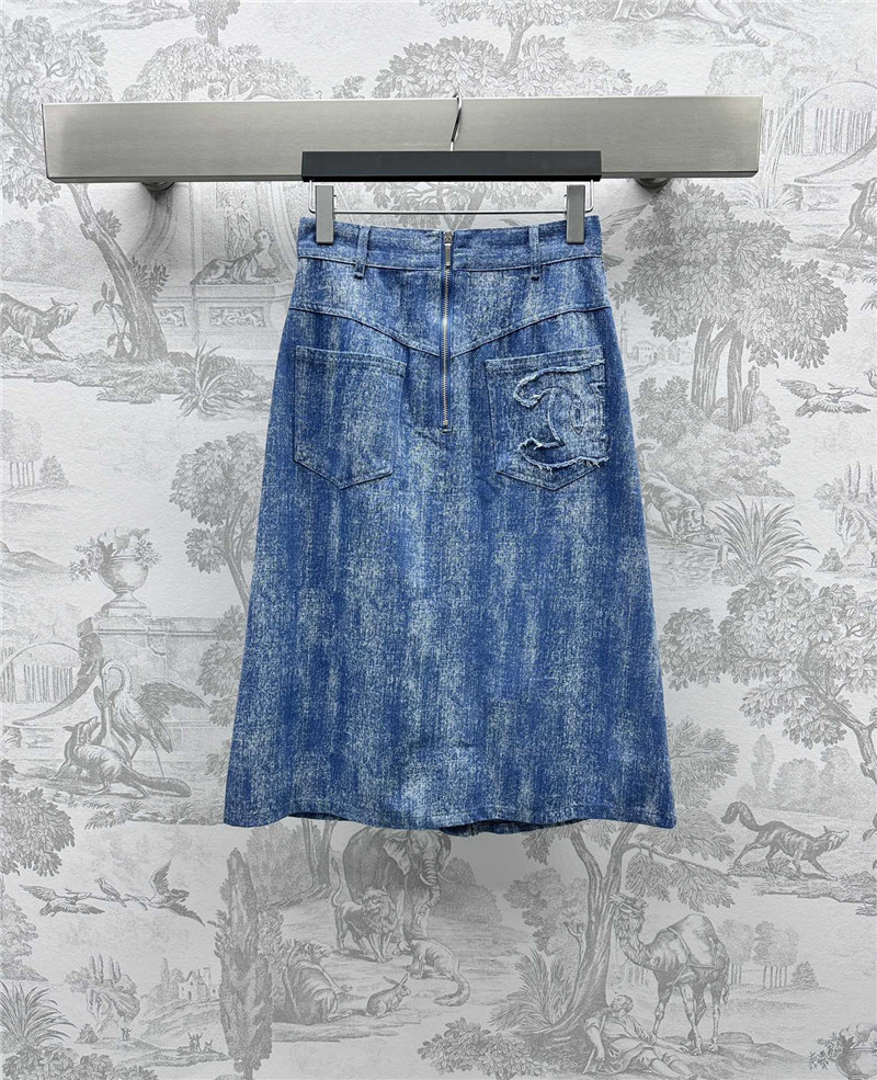 Ch**el washed denim skirt replica designer clothes