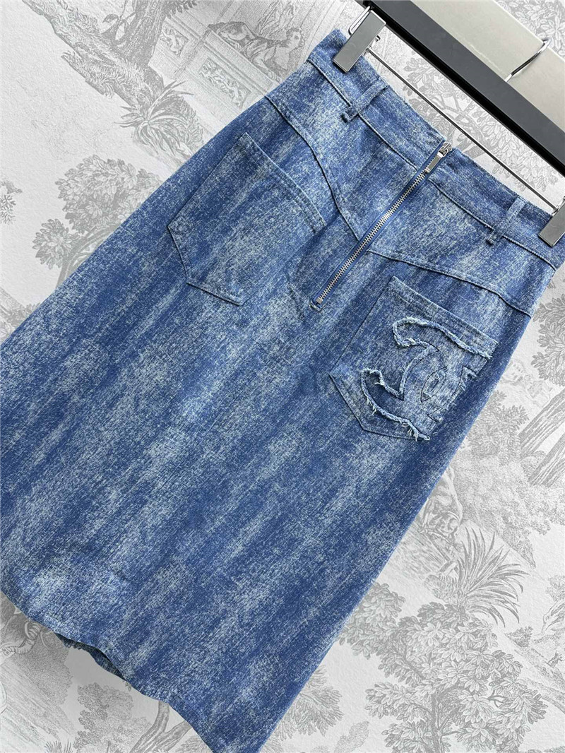 Ch**el washed denim skirt replica designer clothes