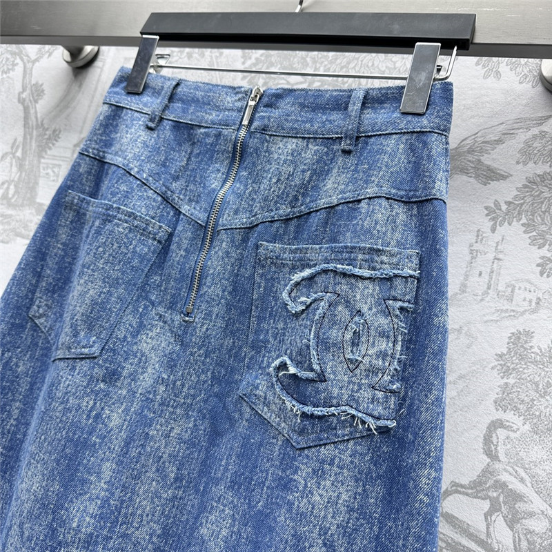 Ch**el washed denim skirt replica designer clothes