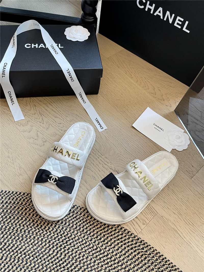 Ch**el white bow double c platform slippers