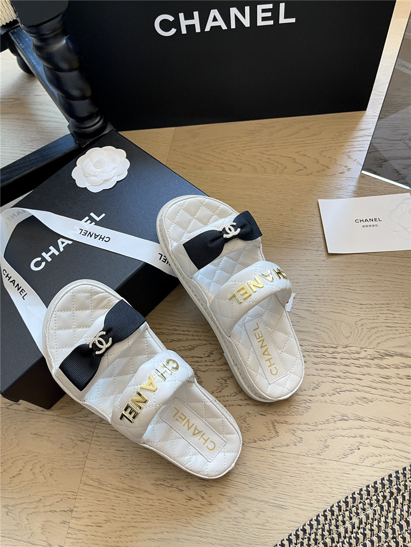 Ch**el white bow double c platform slippers