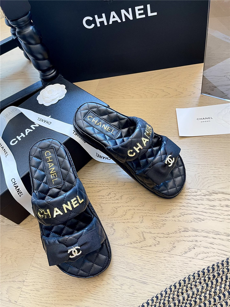 Ch**el black bow double c platform slippers