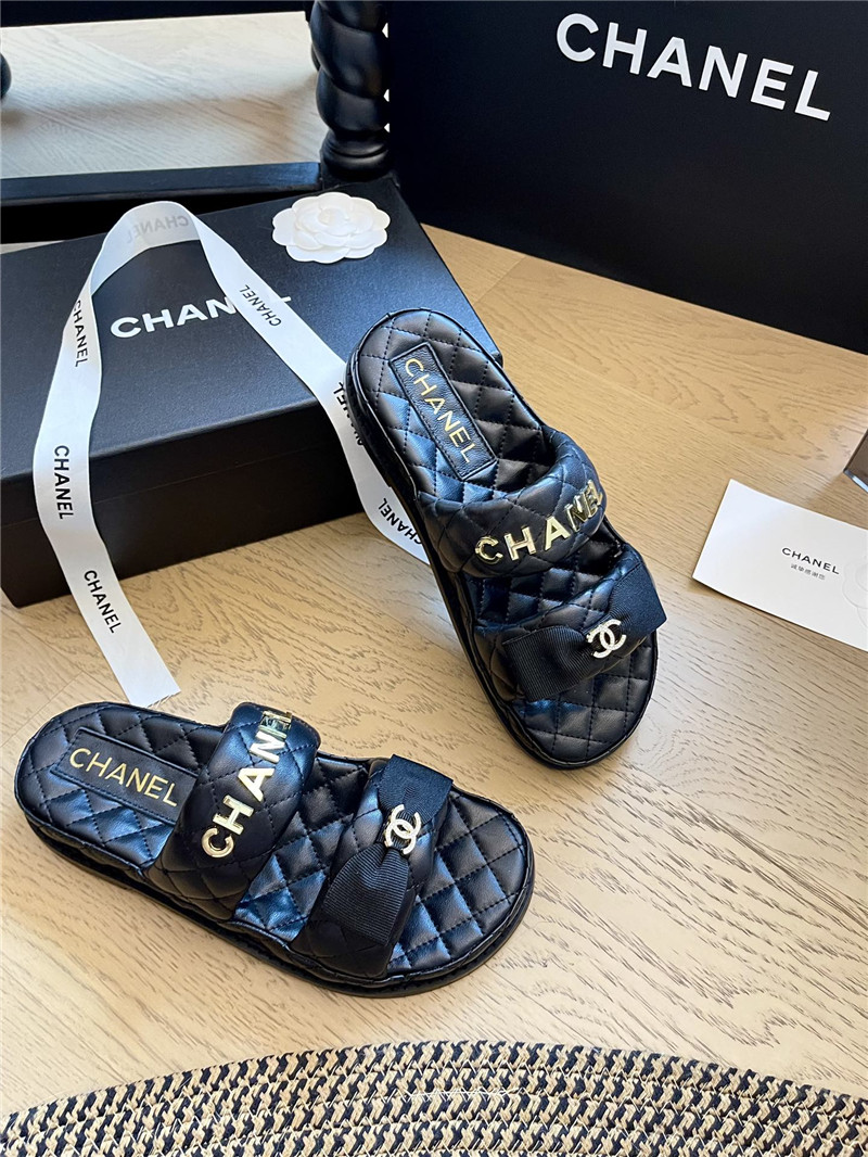 Ch**el black bow double c platform slippers