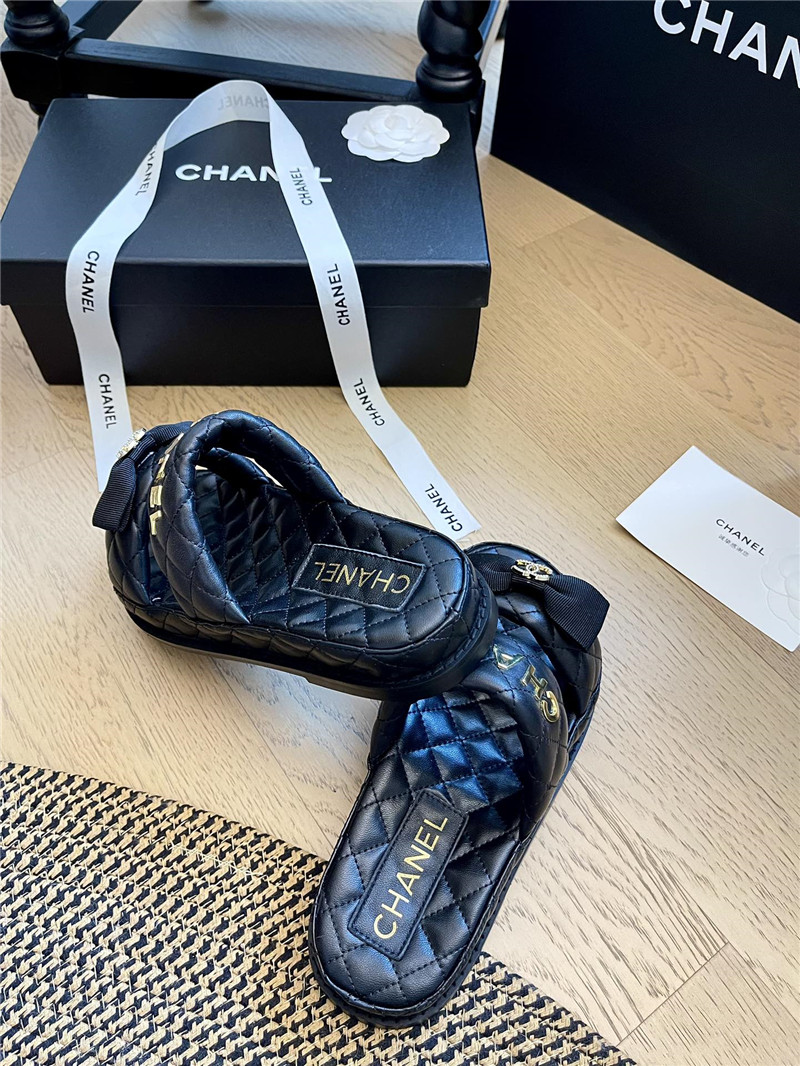 Ch**el black bow double c platform slippers