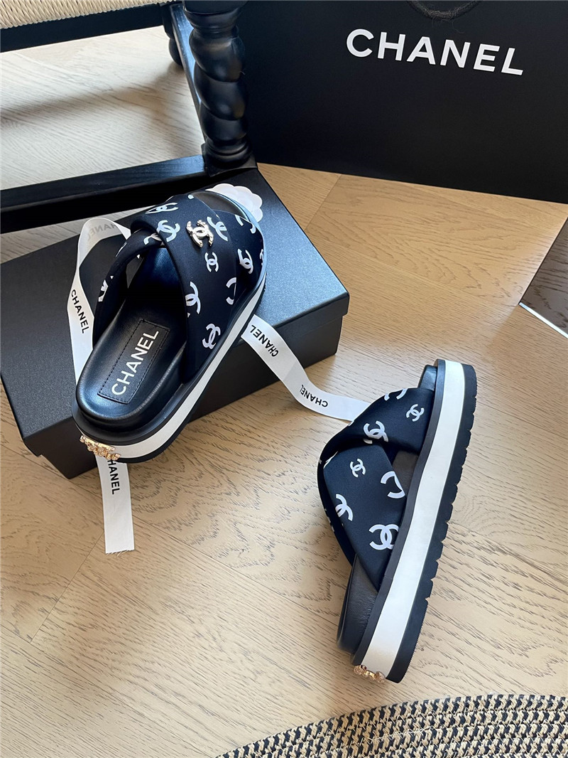 Ch**el velvet cross platform slides