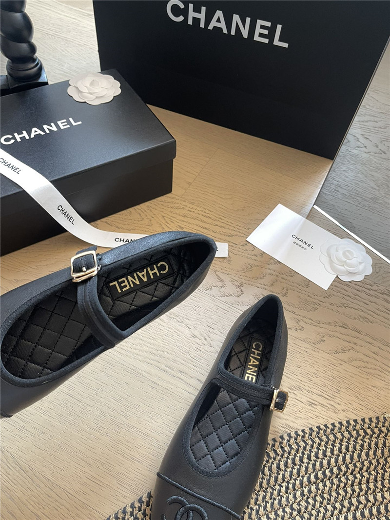 Ch**el mary janes black leather ballet flats