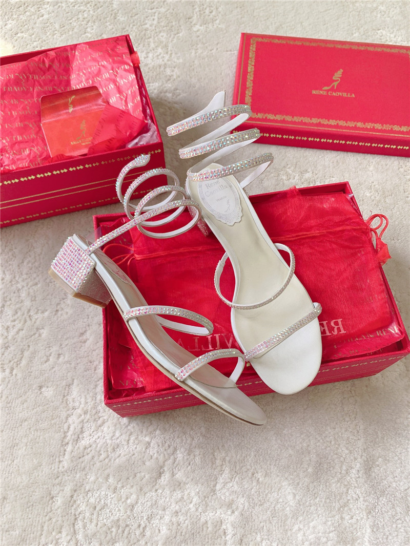 Rene Caovilla Cleo 45 Embellished Satin Sandals in Beige