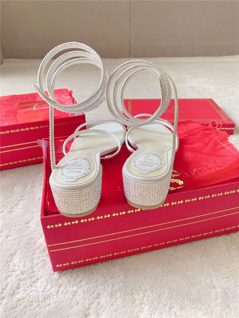 Rene Caovilla Cleo 45 Embellished Satin Sandals in Beige