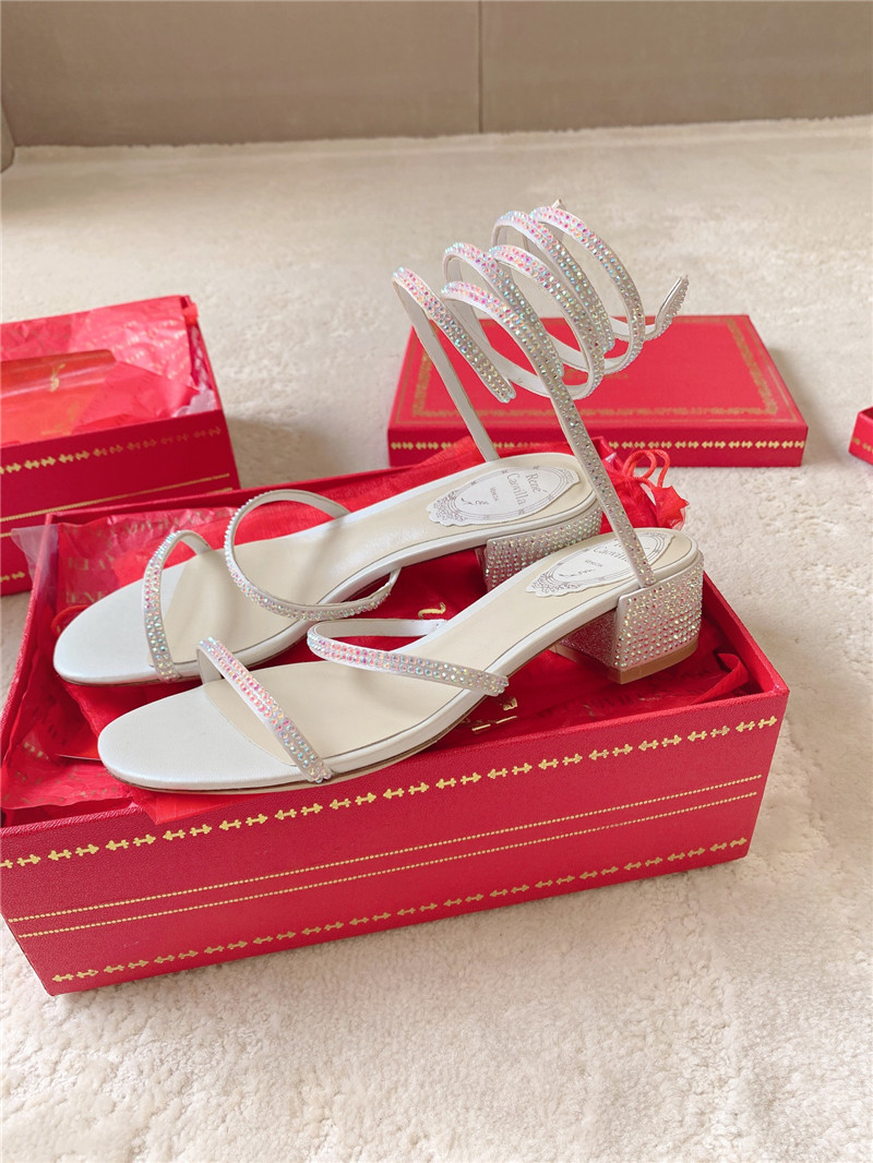 Rene Caovilla Cleo 45 Embellished Satin Sandals in Beige