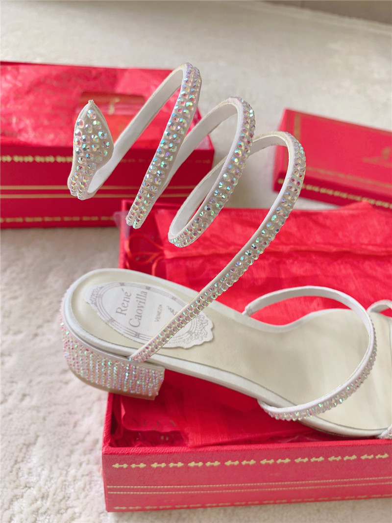 Rene Caovilla Cleo 45 Embellished Satin Sandals in Beige