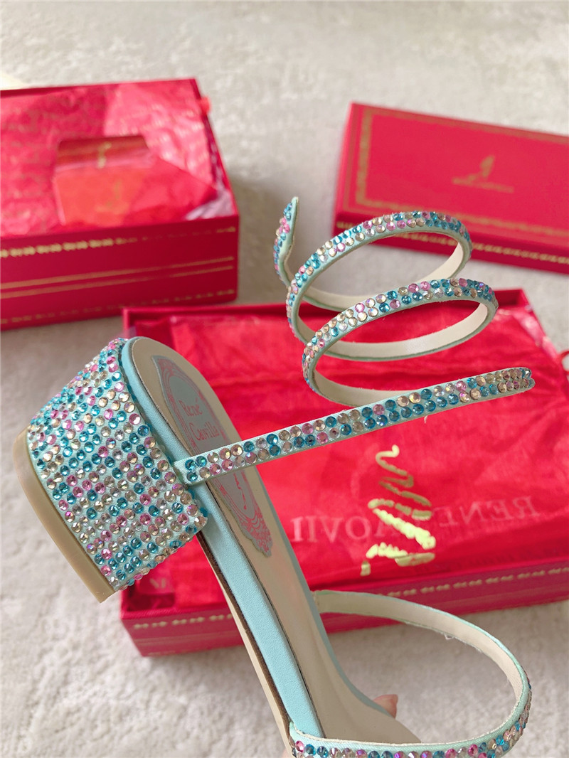 Rene Caovilla Cleo 45 Embellished Satin Sandals in Blue