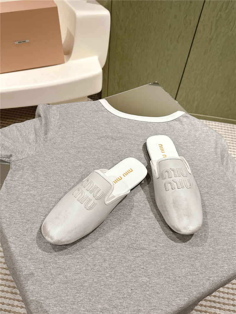 Miu Miu White Covered Flat Mules